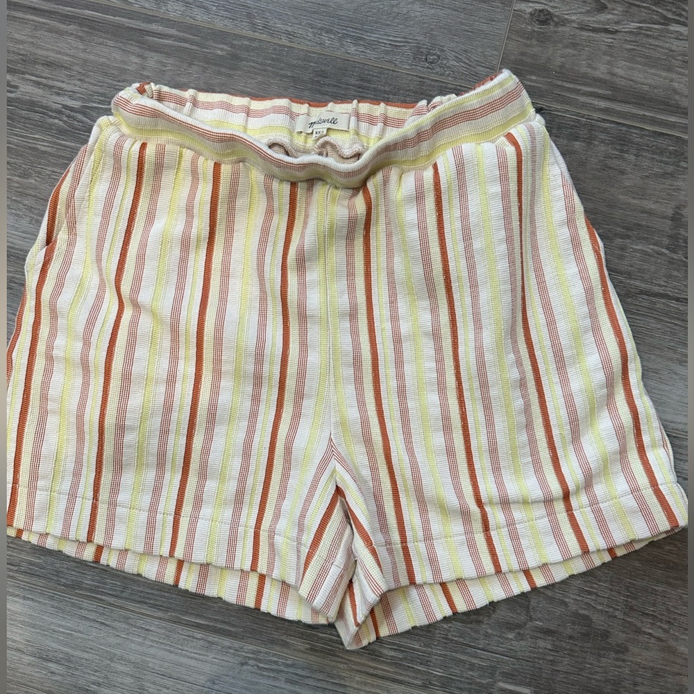 8/$20 Madewell Striped Shorts in Burnt Orange, Yellow, and Cream NWOT XXS